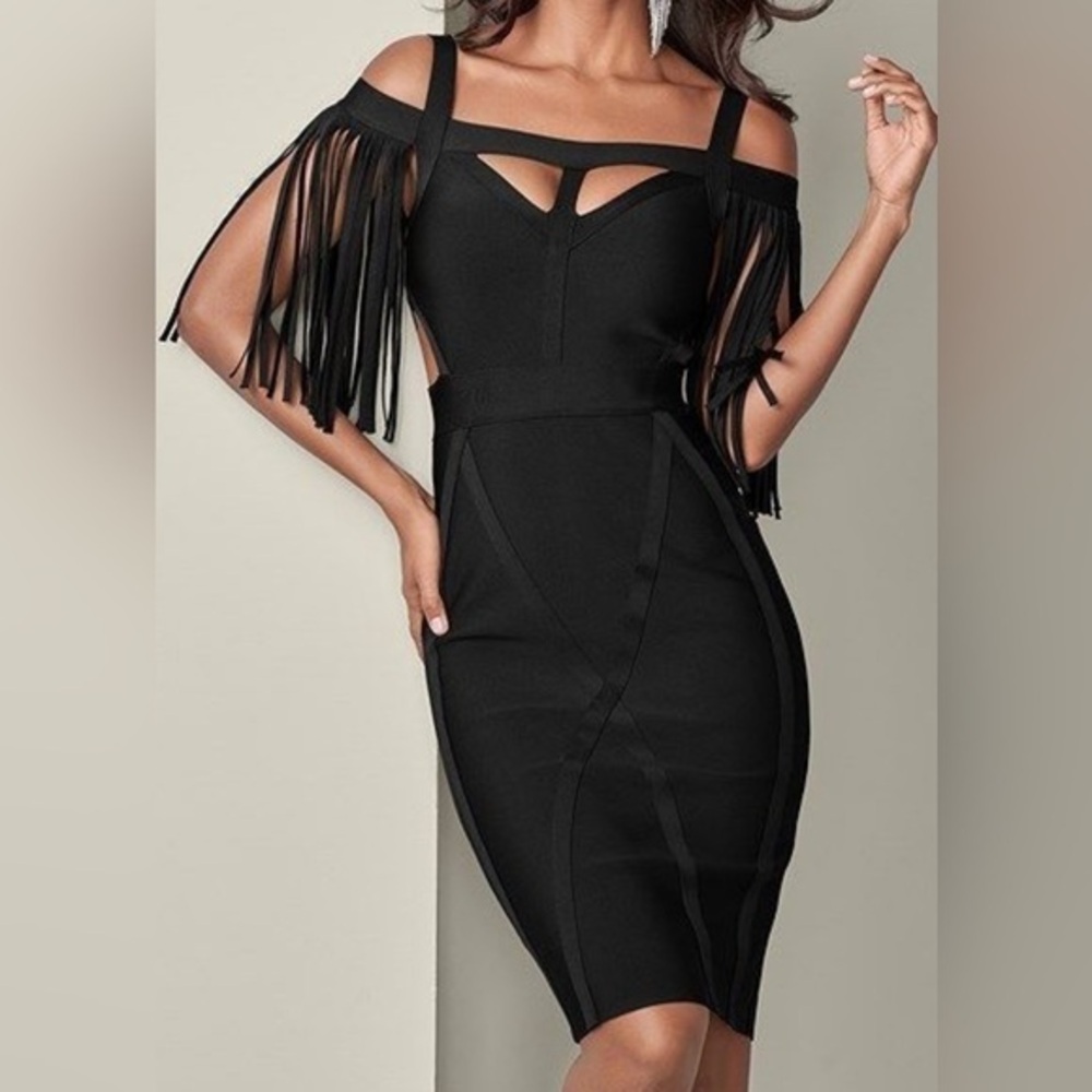 Venus Black Fringe Bodycon Dress – NWT | Size small